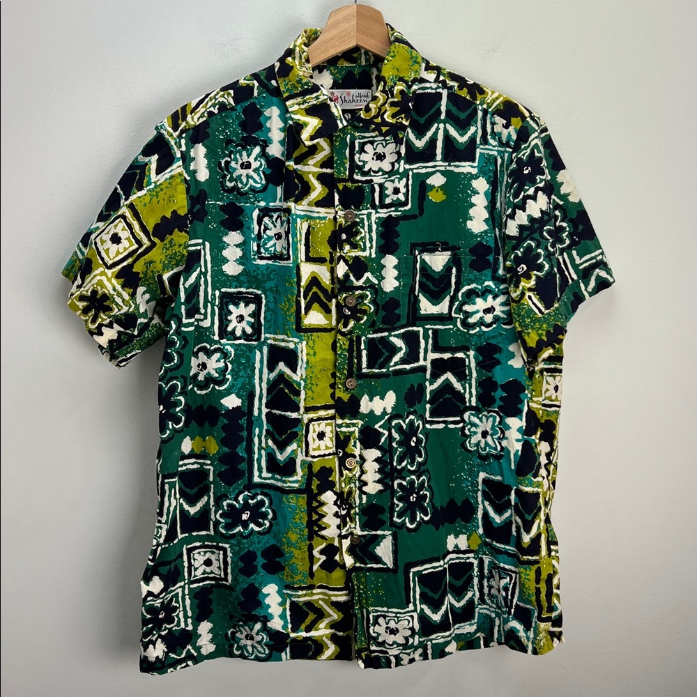 Vintage 1950s Alfred Shaheen Hawaiian Shirt Handprinted Loop Collar Mens Medium